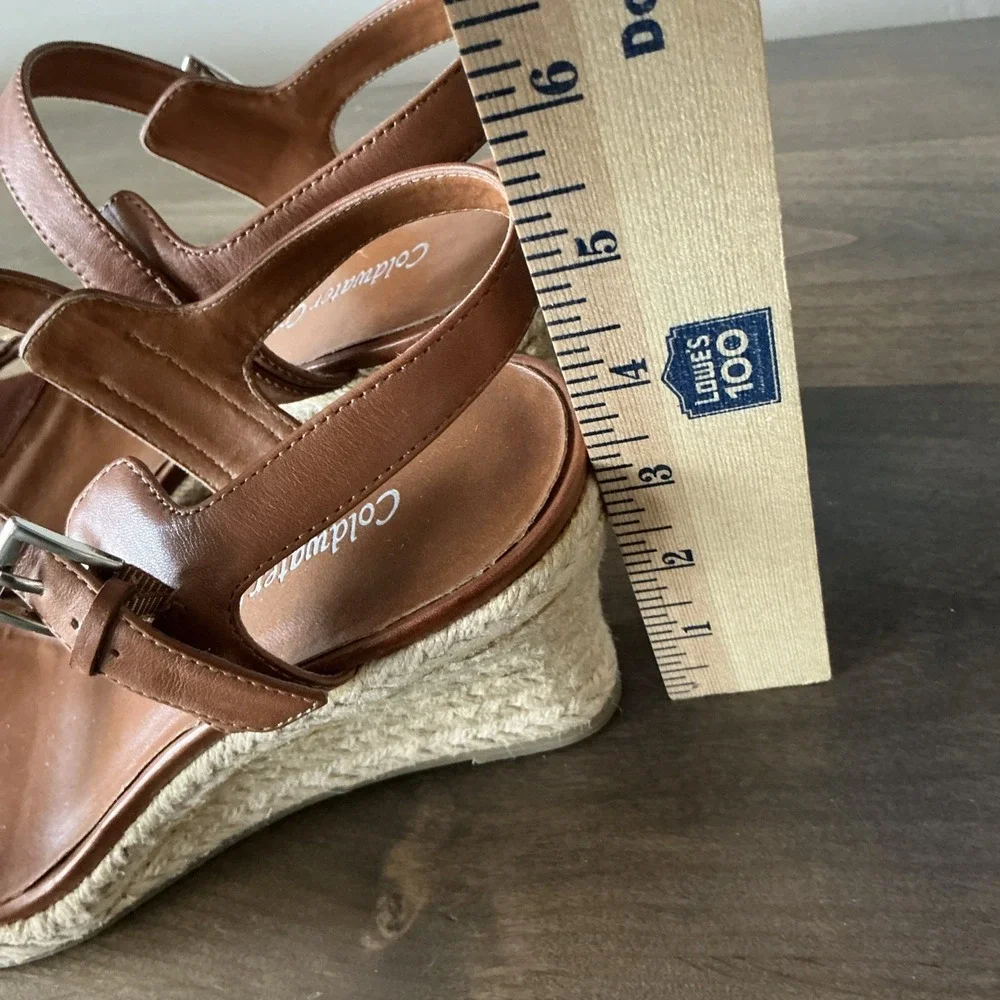 Coldwater Creek Wedge‎ Espadrille Brown Leather Sandal Size 9